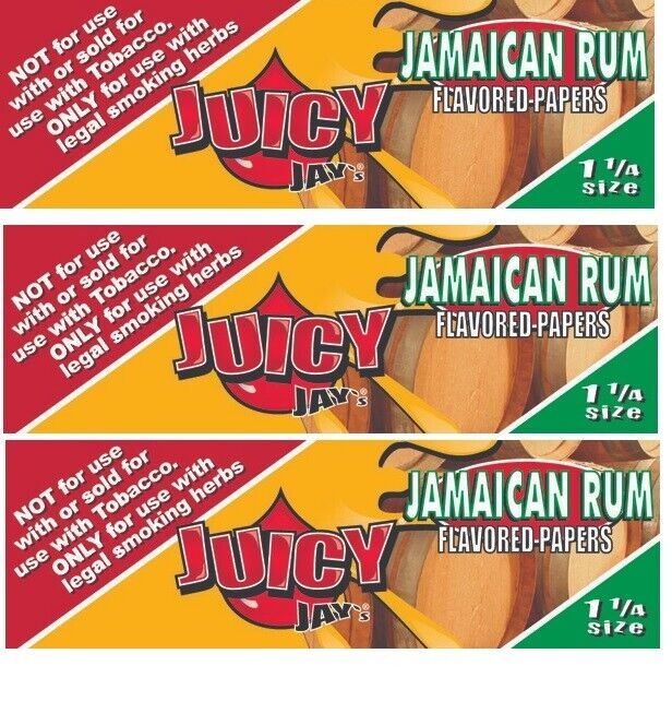 THREE PACKS of Juicy Jay's JAMAICAN RUM Flavored 1 1/4 Size Rolling Papers