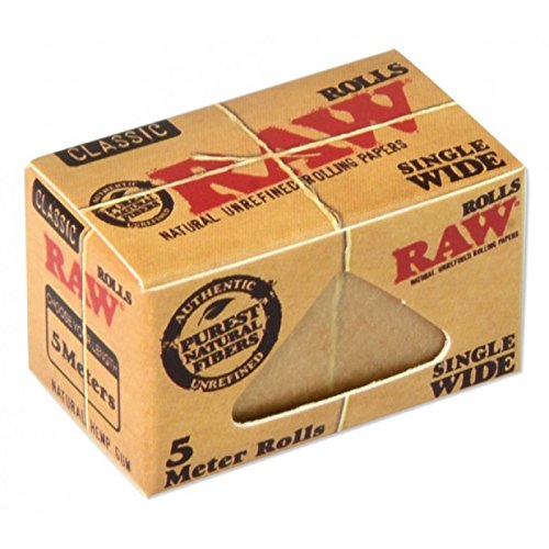 RAW Classic Natural Unrefined Rolling Paper Rolls - 5 Meter Roll - Single Wide Size (2 Rolls)