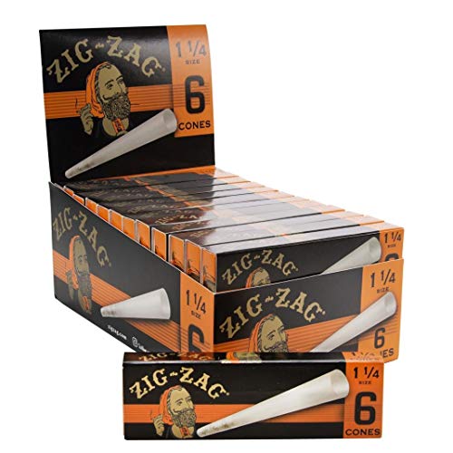 Zig-Zag Rolling Papers - Pre-Rolled Paper Cones - Ultra Thin 1 1/4 Size 84 Mm - 6 Pack (36 Cones)