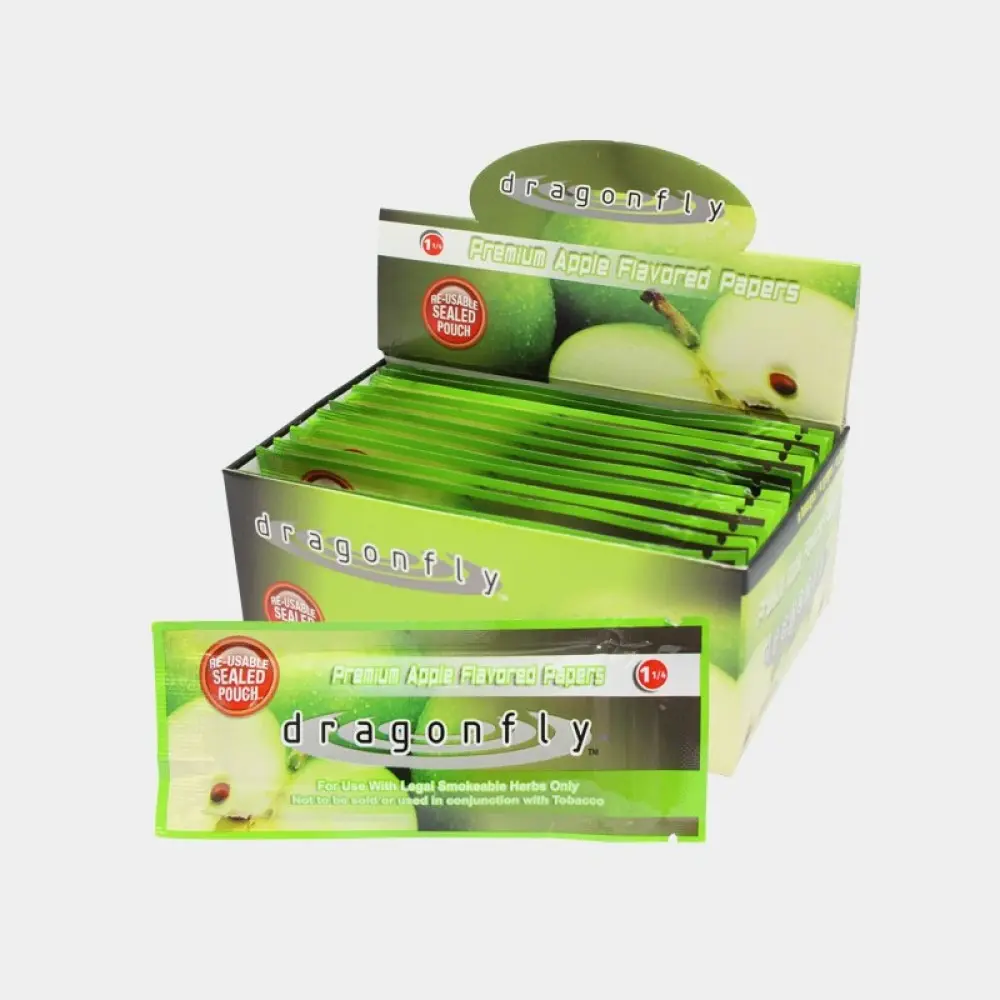 Dragonfly 32 Cigarette Papers 11/4"  Sealed Pouch Apple