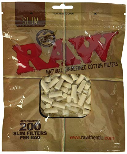 Raw Slim Natural Unrefined Cotton Filter Tips 200pc - 6mm 1 Pack
