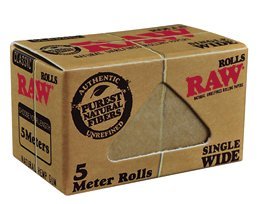 RAW Classic Natural Unrefined Rolling Paper Rolls - 5 Meter Roll - Single Wide Size 