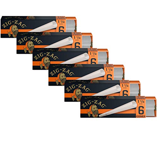 Zig-Zag Rolling Papers - Pre-Rolled Paper Cones - Ultra Thin 1 1/4 Size 84 Mm - 6 Pack 