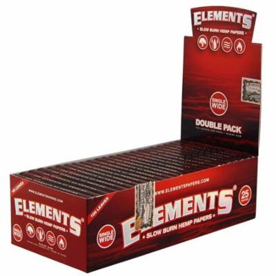 25PC DISPLAY - Elements Red Slow Burn Hemp Rolling Papers - Single Wide