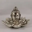 Incense Holder- White Metal Buddha Head On Lotus