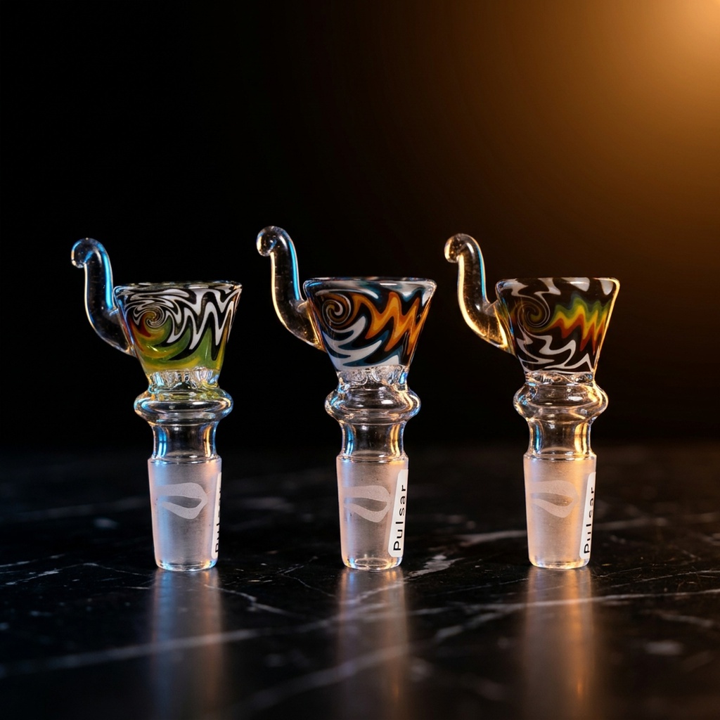 Bowl 14mm Male- Pulsar Colour Worked Cone With Handle