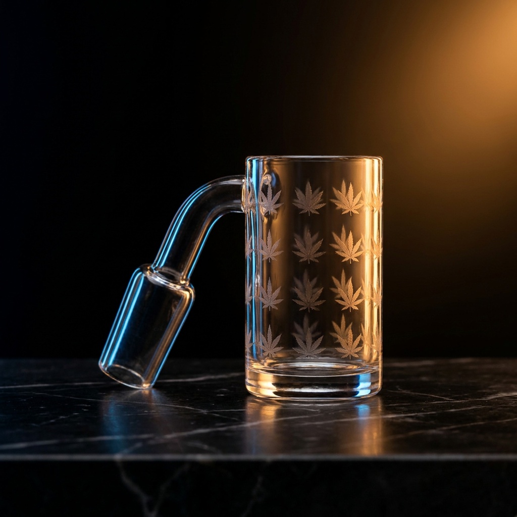 Etched Leaf Quartz Banger-14mm Male 90°