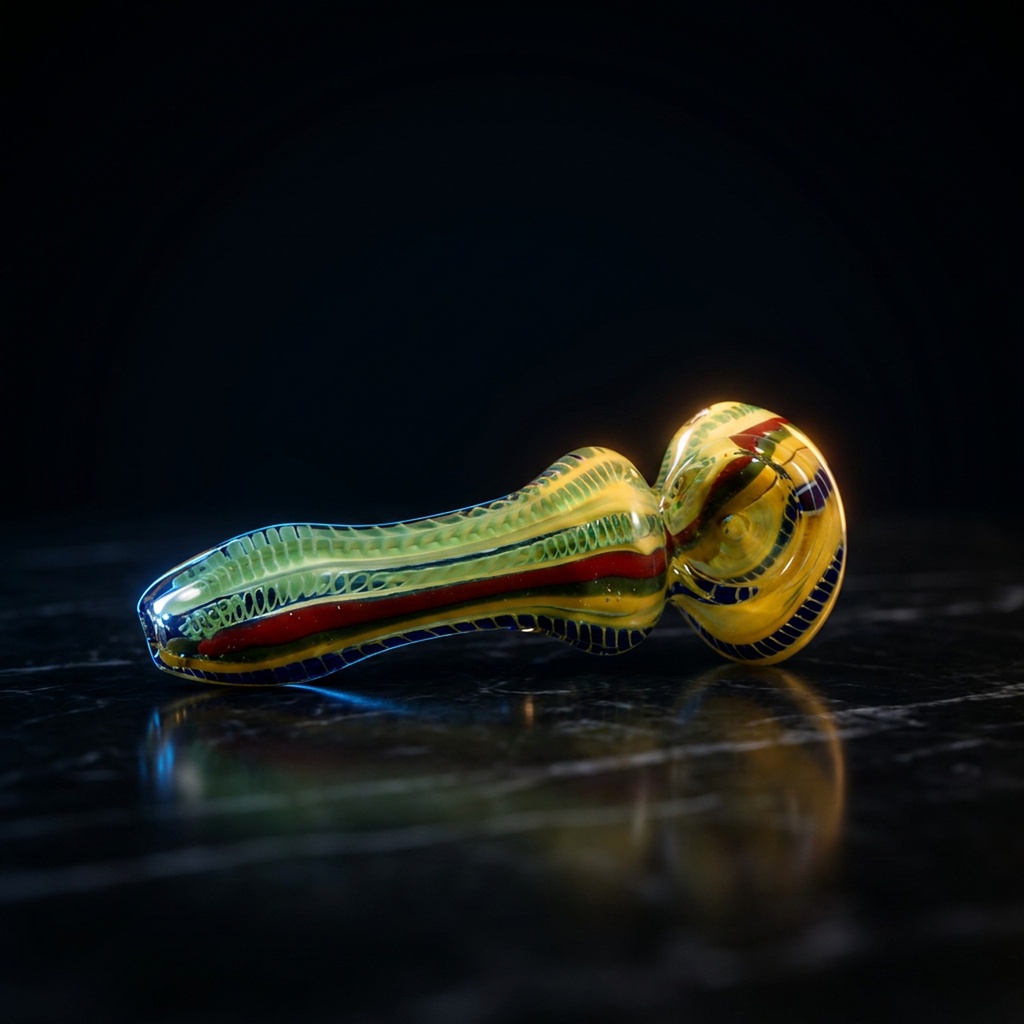 Latticino Colour Changing Rasta  Spoon Pipe