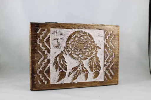 Carved Wood Box- Dream Catcher