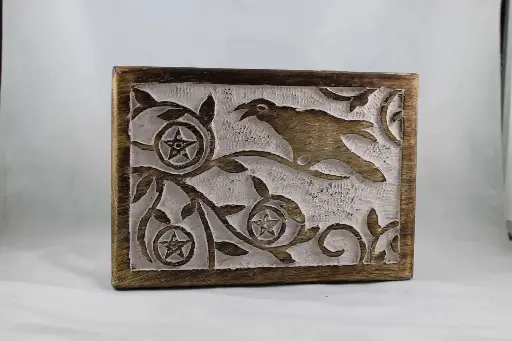 Carved Wood Box-Raven