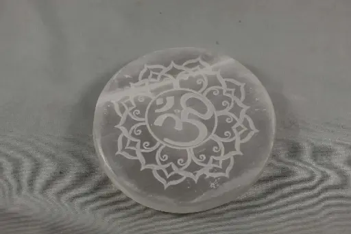 Incense Holder- Round Etched Selenite