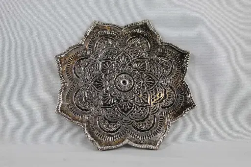 Incense Holder-White Metal Lotus Plate