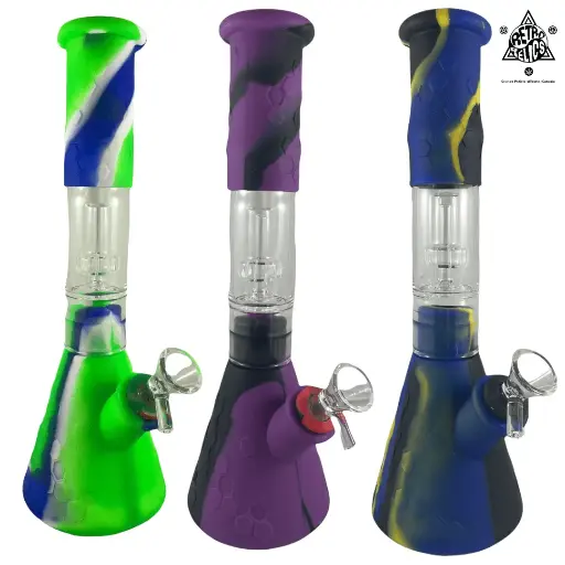 11" Silicone Beaker Bong With Glass Percolator
