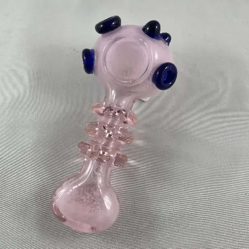 Glass Pipe Triple Rimmed Frit Head Pink & Purple