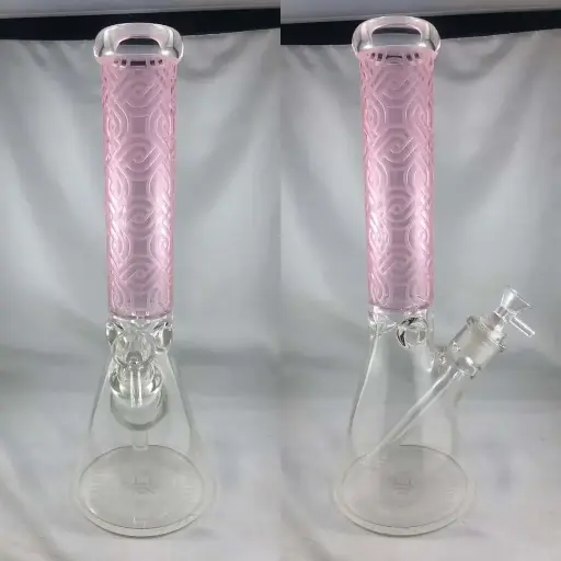 14" Etched Pink Beaker Bong
